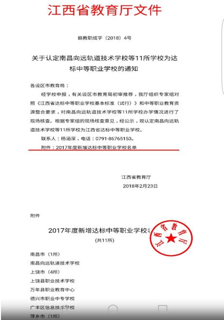 热烈祝贺南昌轨道信息被认定为省级达标中等职业学校！